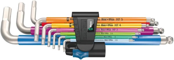 Unbrakonøkler Wera 3950/9 Hex-Plus Multicolour HF Stainless 1; 1,5-10 mm; 9 stk