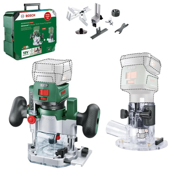 Batteridrevet kantfres Bosch AdvancedTrimRouter 18V-8; 18 V (Uten batteri og lader) + tilbehør