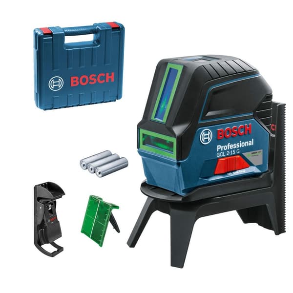 Linjelaser Bosch GCL 2-15 G grønn + holder RM1 Sort, Blå