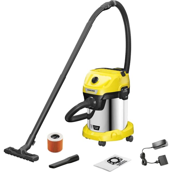 Tørr-våtstøvsuger Karcher WD 318 S Battery Set; 18 V; 1x5,0 Ah batt. Rustfritt stål, Gult