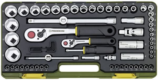Verktøysett Proxxon 1/4''+1/2''; 65 stk