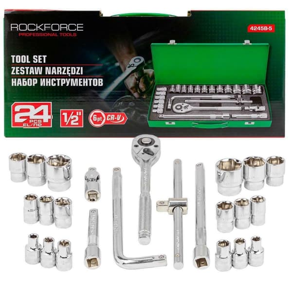 ROCKFORCE NØGLER SÆT 24 stk. 1/2" RF-4245B-5