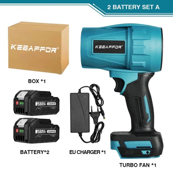 KeeAffor Turbo Blower, 2000W Effekt, 0-200m/s Vindhastighet,EU, 2 BATTERI 588VF