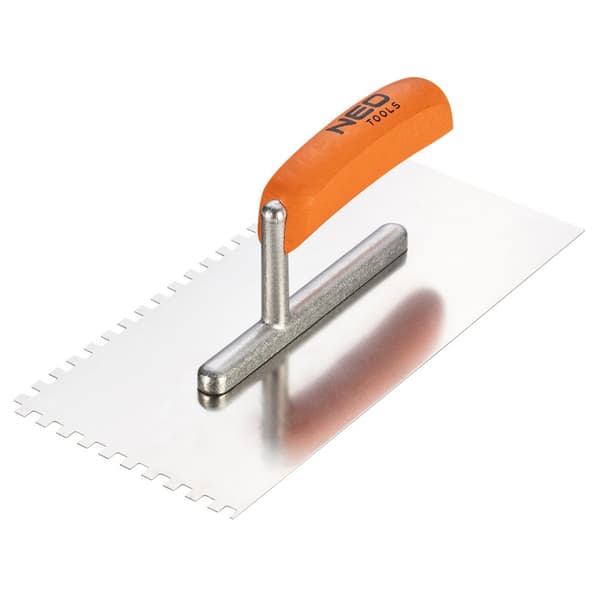 Spartel med kærv, 270 x 128 mm, tand 6 x 6 x 6 mm, træhåndtag