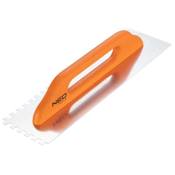 Spartel med kærv, 480 x 128 mm, tand 10 x 10 x 10 mm, træhåndtag