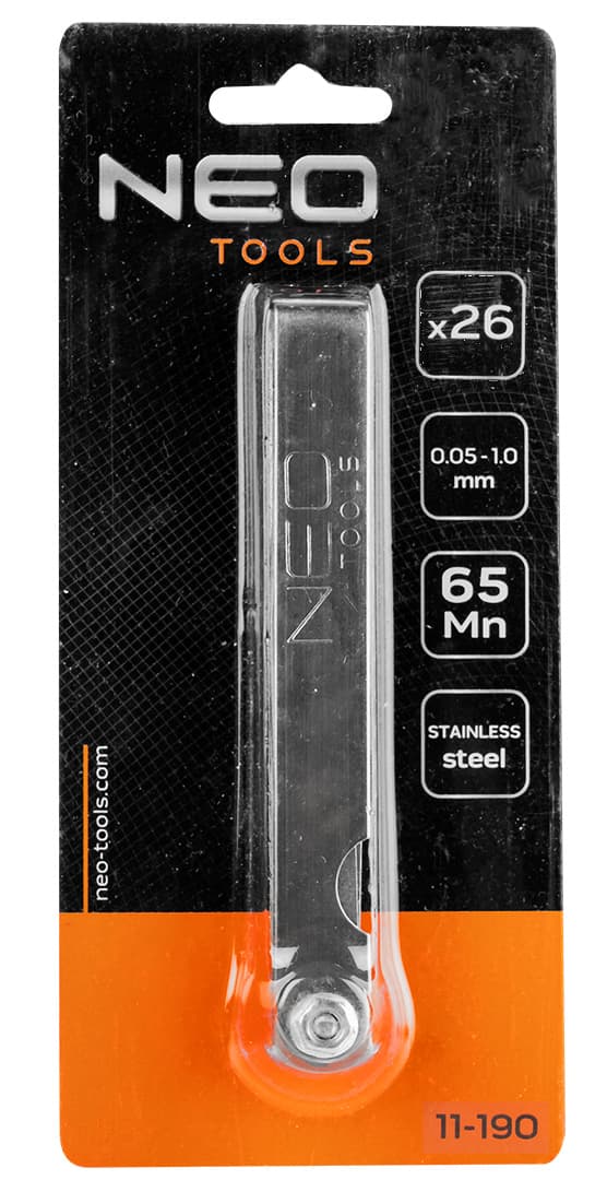 Følemåler 26 klinger (0,04 - 0,63 mm) 65MN/rustfrit stål