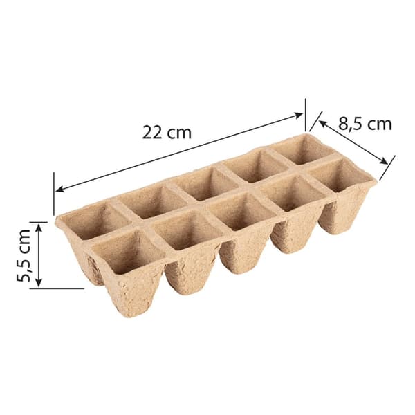 Små torvplantor (2x5 hål) 22 x 8,5 x 5,5 cm, 10 stycken