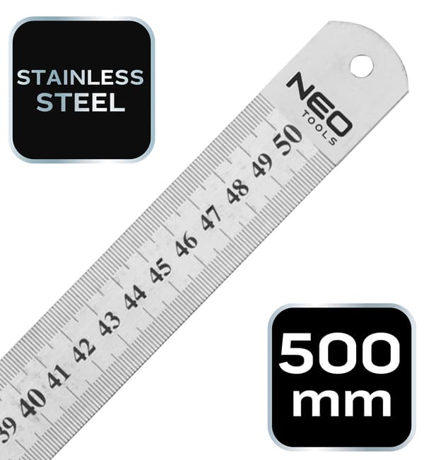 Lineal 50 cm, rustfrit stål