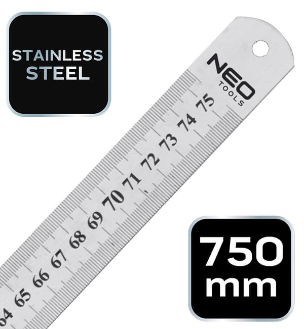 Lineal 75 cm, rustfrit stål