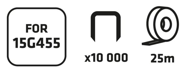 Set med 10 x 25 m tejp och 10 000 häftklamrar