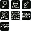 Miniatyrbild 1 av 9: Pneumatisk rulle, metall, öppen, 9,5 mm x 15 m HEAVY DUTY