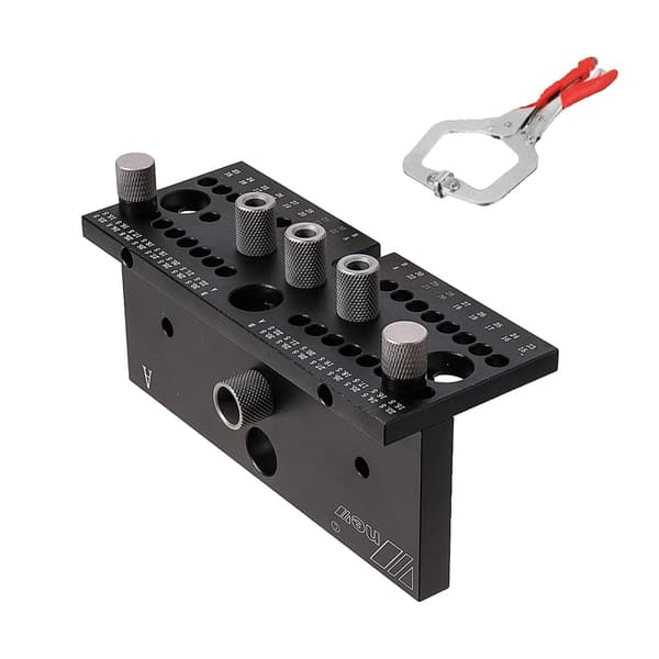 Träbearbetning Dowel Jig, Justerbar tjocklek 15-30,5 mm, Inkluderar klämma,Svart set