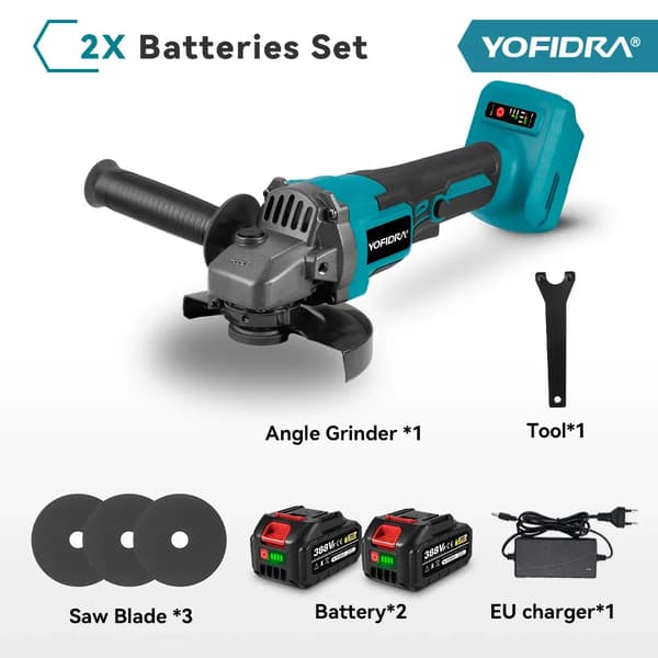 Børsteløs Vinkelsliber, 1500W Effekt, 12000rpm Tomgangshastighed,2 Batteri EU Stik