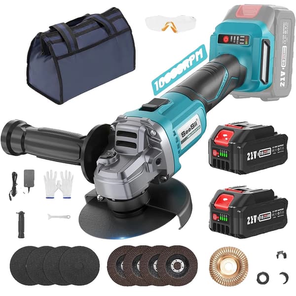 Trådløs Vinkelsliber, 21V Børsteløs Motor, 10000 RPM Hastighed,med 2X4.0Ah