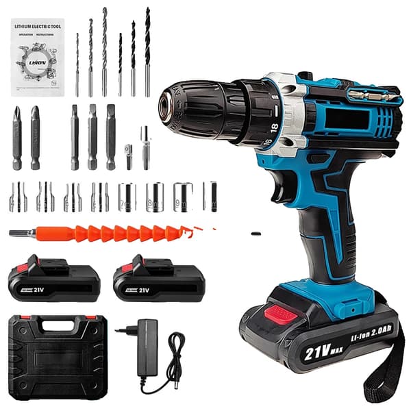21V Sladdlös Skruvdragare, Hög Hastighet 1600rpm, Dubbelt Batterisystem,1 Set
