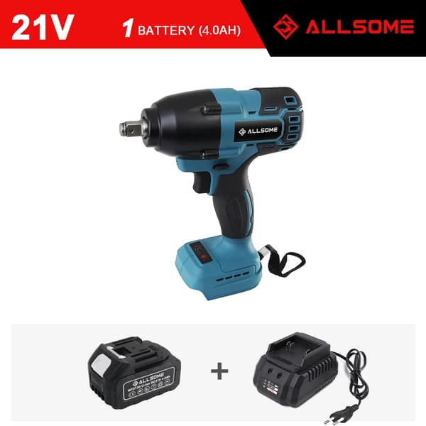 Slagskruvdragare, Hög vridmoment 500N.M, Borstlös motor,Med ett batteri, EU