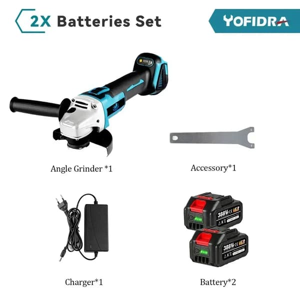 Yofidra Vinkelsliber, Børsteløs Motor, 125 mm Skive Diameter,2 Batteri EU -stik