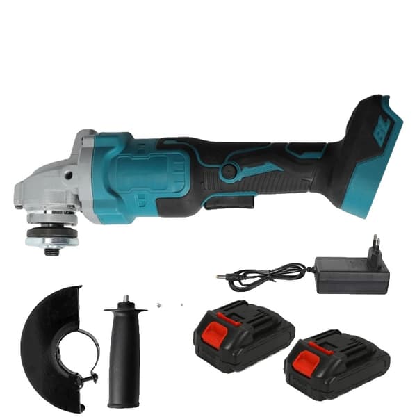 125MM Børsteløs Elektrisk Vinkelsliber, Variabel Hastighedskontrol, Ergonomisk Design,2 Batteri 1 EU -stik