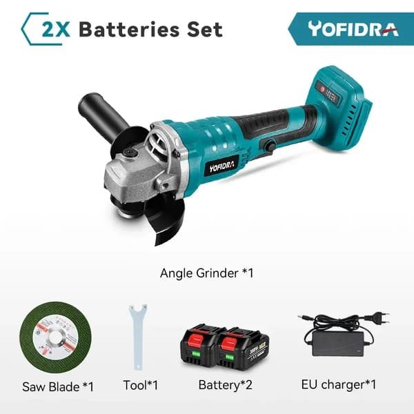 Harjaton kulmahiomakone, 2500W teho, 30000rpm nopeus,2 akku, EU