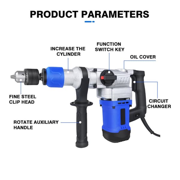 1500W Rotationshammer, 6 Justerbare Hastigheder, 4 Funktioner, SDS Plus Chuck