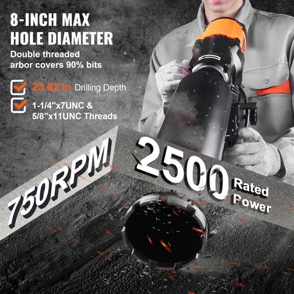 Diamantkerneborremaskine, 3200W Nominel Effekt, 8-tommer Borediameter, 750RPM Hastighed
