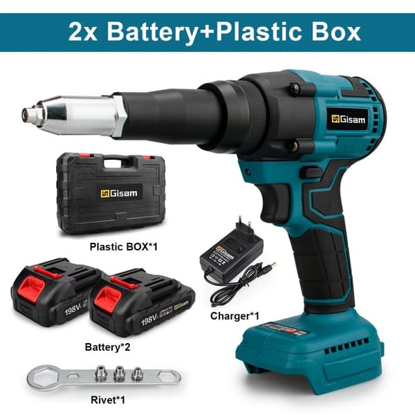 Elektrisk Nittepistol, 20000N Trækstyrke, Børsteløs Motor,2 batteri plastikboks