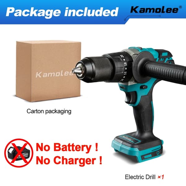 Kamolee Langaton Sähkökäyttöinen Porakone, 5000rpm Nopeus, 520N.m Vääntömomentti,Ei akkukoteloa, EU