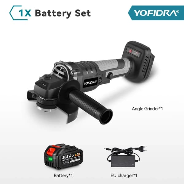 125mm Børsteløs Vinkelsliber, 3 Justerbare Gear, EU Oplader,1 batteri EU-stik