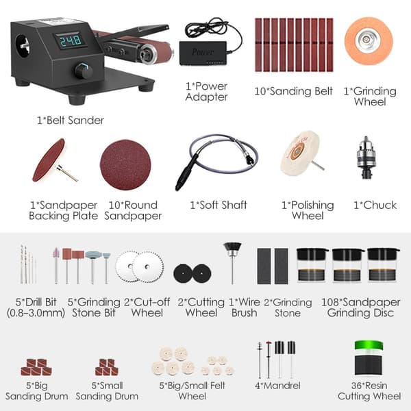 Mini Båndsliber, 350W Motorkraft, Trinløs Hastighedsregulering,EU-2