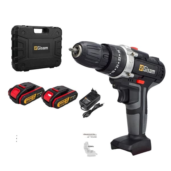 21V Sladdlös Slagskruvdragare, 2 Batterier Ingår, 29 Delar Borrbits Set,Plastlåda med 2 batterier