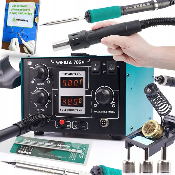 Professionel 2-i-1 varmluftsloddestation + T12 Yihua 706 II-system
