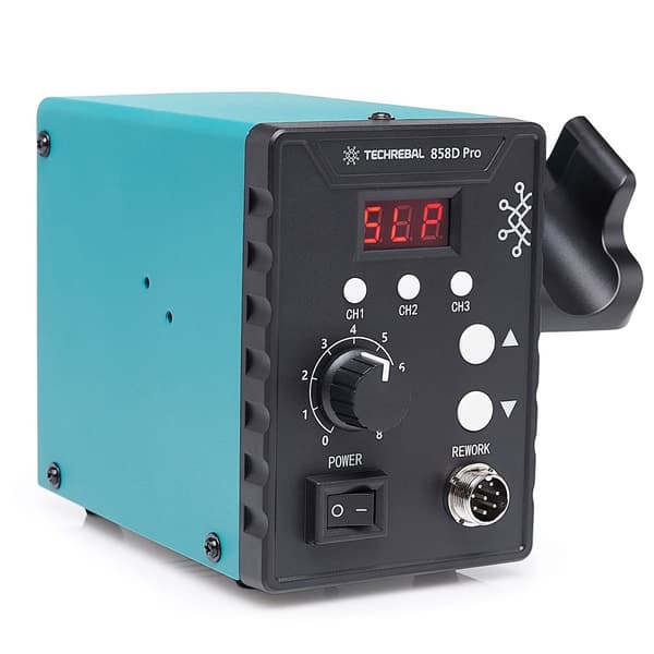 TECHREBAL 858D Pro varmluftloddestation + PP sort lodning 100g + mundstykke