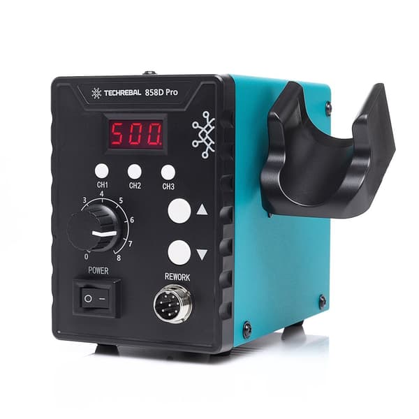 TECHREBAL 858D Pro Varmluft Loddestation + Sæt med 6 lodninger + Dyser + Mesh