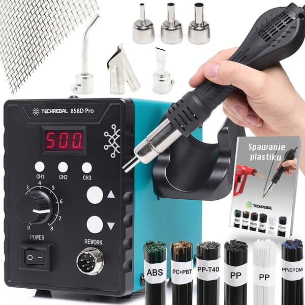TECHREBAL 858D Pro Varmluft Loddestation + Sæt med 6 lodninger + Dyser + Mesh
