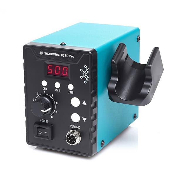 TECHREBAL 858D Pro Varmluft Loddestation + Sæt med 6 lodninger + Dyser + Mesh + Hæftemaskine