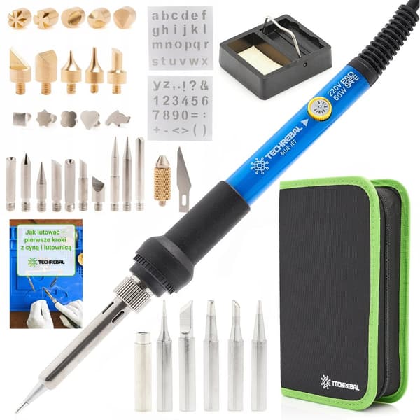 Techrebal "Blue Jet" TBJ60W 39-i-1 brændeovn med 60 W-potentiometer (loddekolbe, 29 spidser, svampestativ og etui)