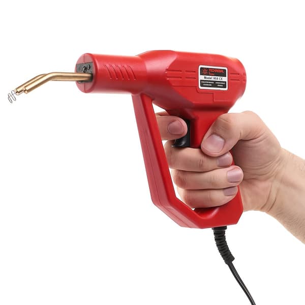 50W juotoskolvi muovin tasoittamiseen + H50 muovinitoja + 200 niittiä, veitsi, pihdit