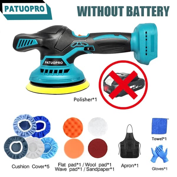 150 mm Sladdlös Polermaskin, 5000 RPM Hastighet, Inkluderar Flera Pads,Ingen batteri