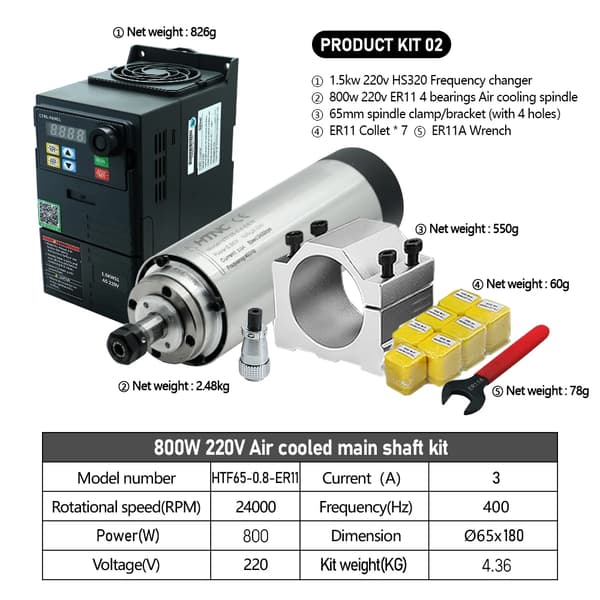 CNC Spindelmotor, 800W Effekt, 24000 RPM Hastighed,220v