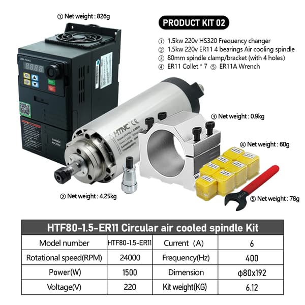 CNC Spindelmotor, 24000 RPM, 1500W Effekt,220v