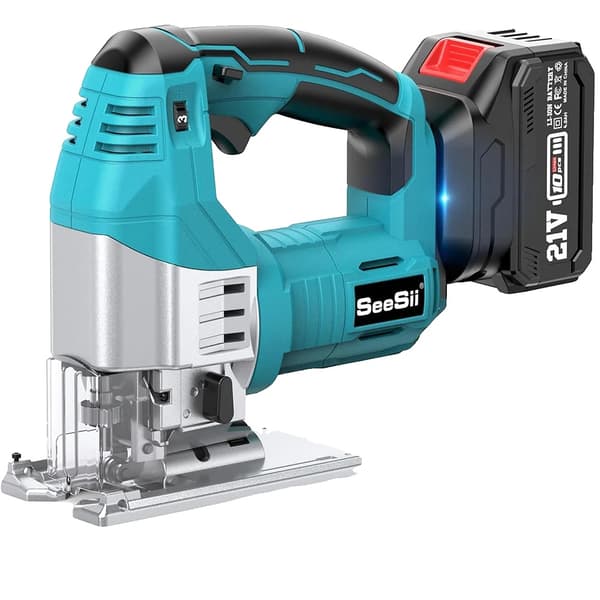 Seesii Brushless Stiksav, Kraftfuld 750W Motor, Maks 45° Faseklip,med 1X4.0Ah batteri
