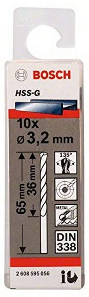 Borr för metall Bosch HSS-G; DIN 338; 3,2x65 mm; 10 st.