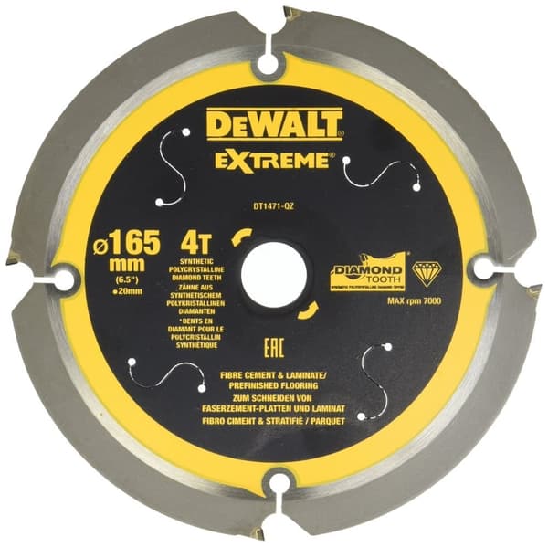 Sågklinga för fibercement DeWalt; 165x1,8x20,0 mm; Z4; 12°