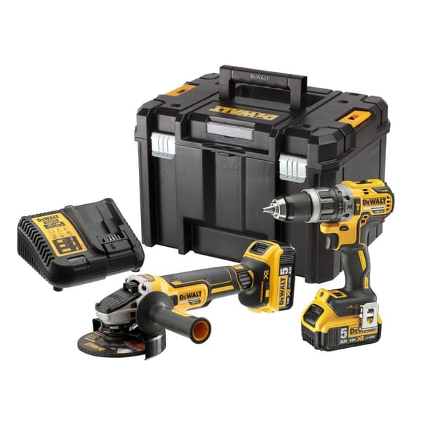 Verktygspaket DeWalt DCK2080P2T-QW (DCD796 + DCG405); 18 V; 2x5,0 Ah batt.