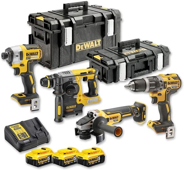 Verktygspaket DeWalt (DCG405 + DCH273 + DCD796 + DCF887); 18 V; 3x5,0 Ah batt.