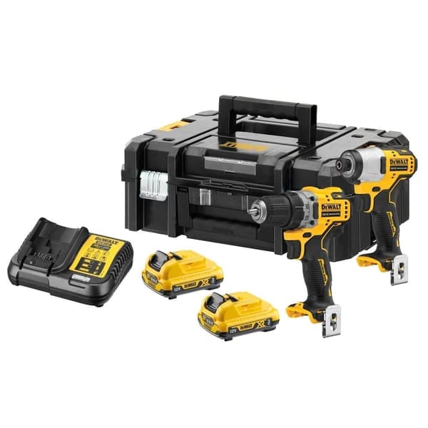 Verktygspaket DeWalt DCK2110L2T-QW (DCD701 + DCF801); 12 V; 2x3,0 Ah batt.