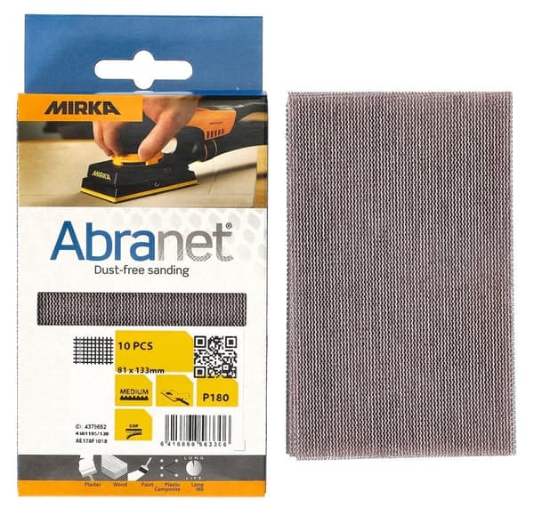 Nätmönstrat slippapper Mirka Abranet AE178F1018; 81x133 mm; P180; 10 st.