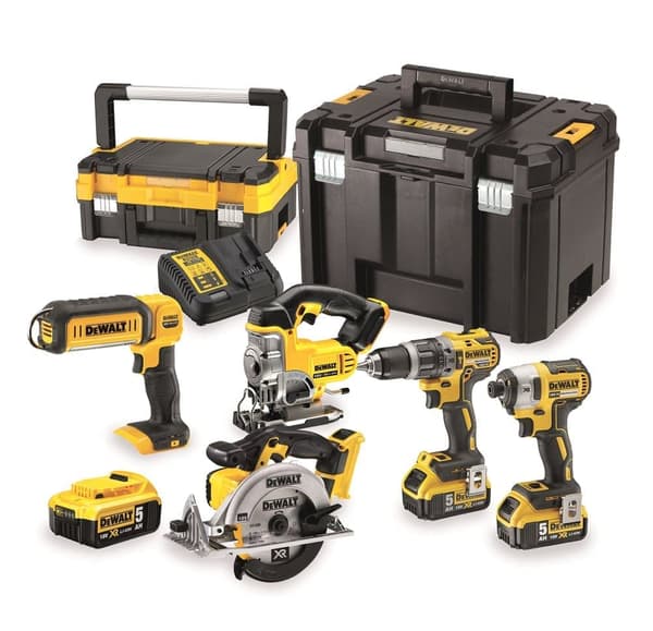 Verktygspaket DeWalt (DCD796 + DCF887 + DCS331 +DCS391 + DCL050); 18 V; 3x5,0 Ah batt.