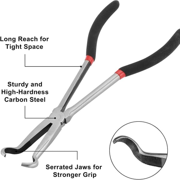 Slangtångsset, 11" längd, ergonomiskt grepp, tandade käftar