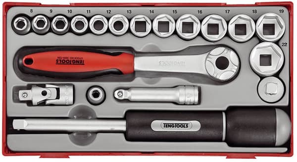 19-delt topnøglesæt med ? greb 3/8"" Teng Tools TT3819